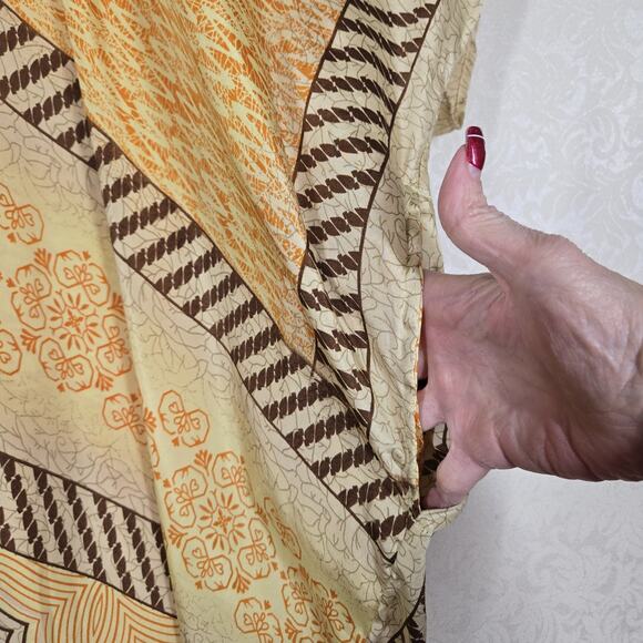 Kantha Bae Mumu Caftan Kaftan Dress OS Yellow Orange Boho Hippie Art To Wear - Picture 7 of 13